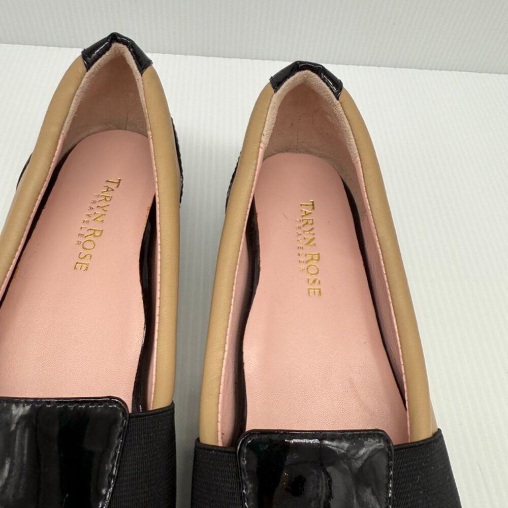 Taryn Rose Traveler Taurus Tan & Black Patent Leather Flat Slip On Loafers 7M - Picture 3 of 9